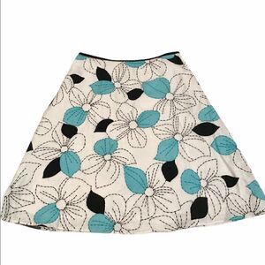 LOFT A Line Cotton Skirt Embroidered Flowers 2P
